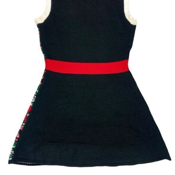 Santa's Favorite Embellished Christmas Holiday Sweater Dress Sz M Black Red Mini - Picture 8 of 16